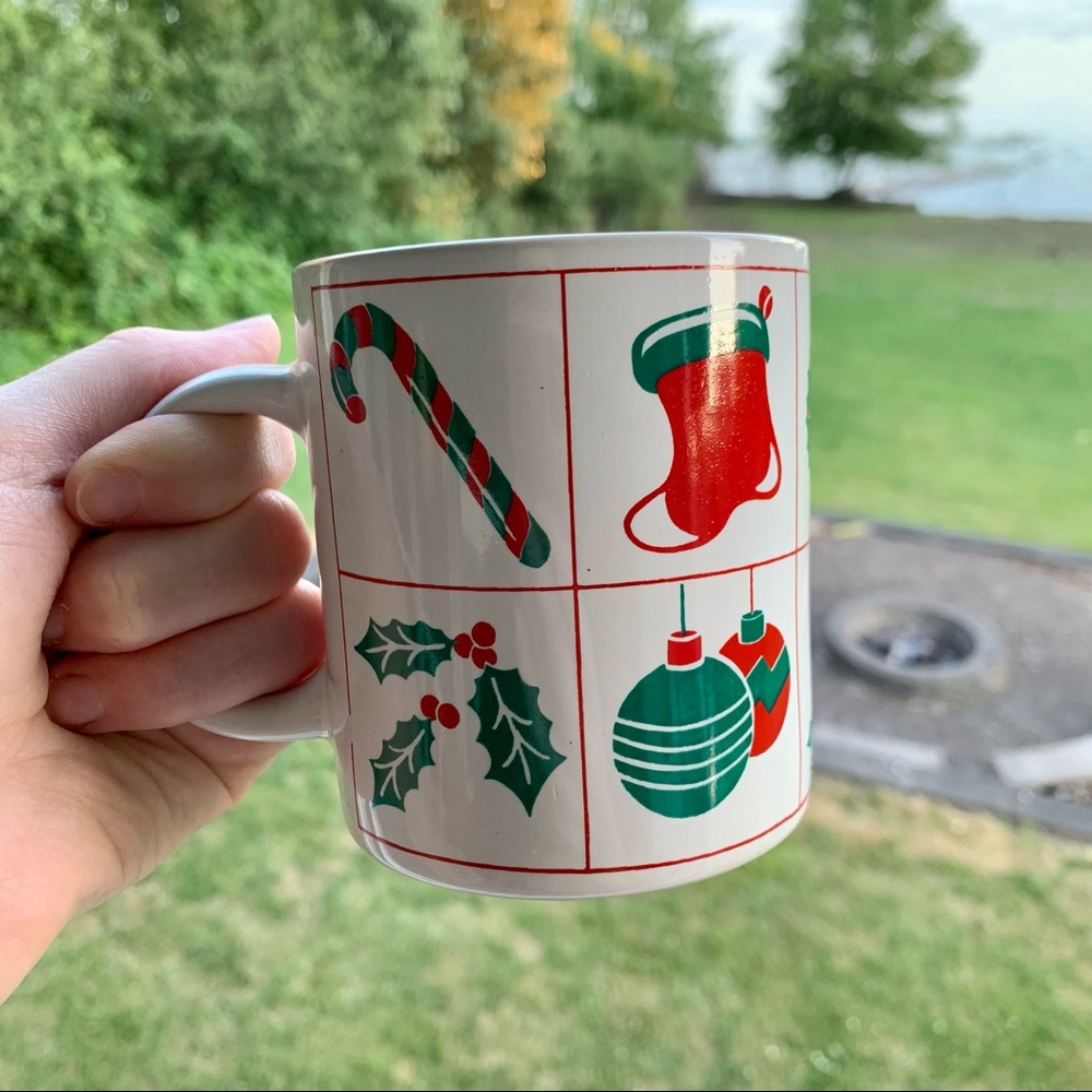 Vintage Christmas Holiday Ceramic Mug // Tree, Snowman, Candy